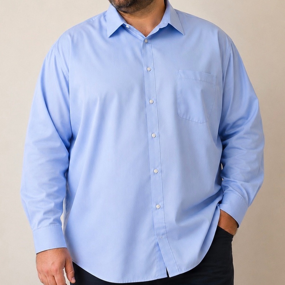 Peacock 2XLT Sateen Light Blue Dress Shirt Big & Tall Cotton Blend Long Sleeve